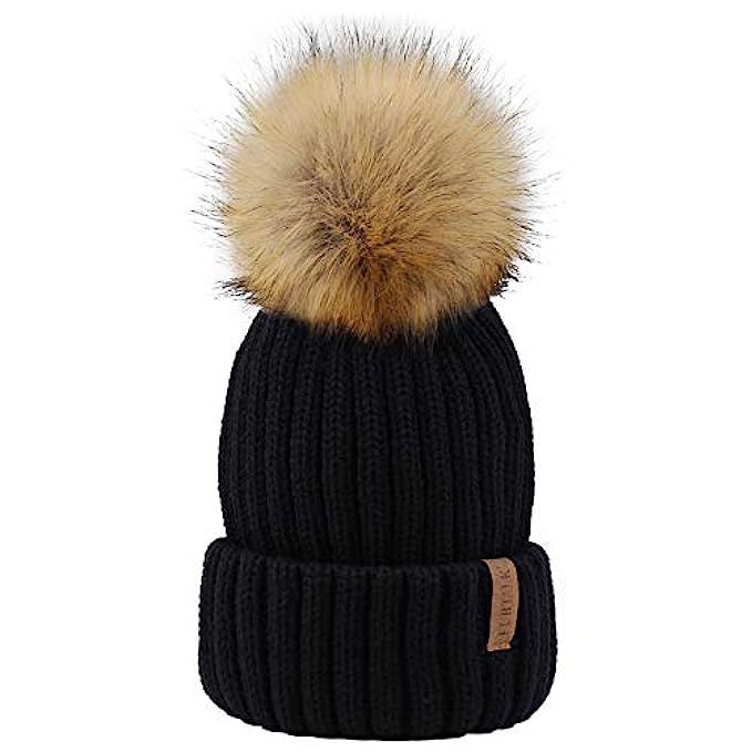 FURTALK Womens Knit Winter Beanie Hat Faux Fur Pom Pom Bobble Hat Beanie Girls | Amazon (US)