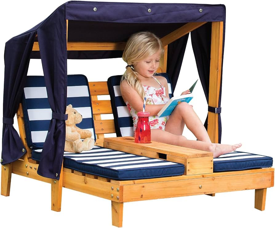 KidKraft Wooden Outdoor Double Chaise Lounge with Cup Holders, Kid's Patio Furniture, Honey with ... | Amazon (US)