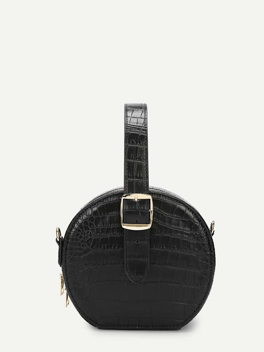 Crocodile Pattern Round Satchel Bag | SHEIN