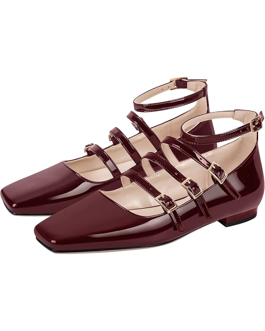richealnini Mary Jane Shoes Women Low Block Heel Square Toe Flats Patent Leather Pumps Wedding Dr... | Amazon (US)