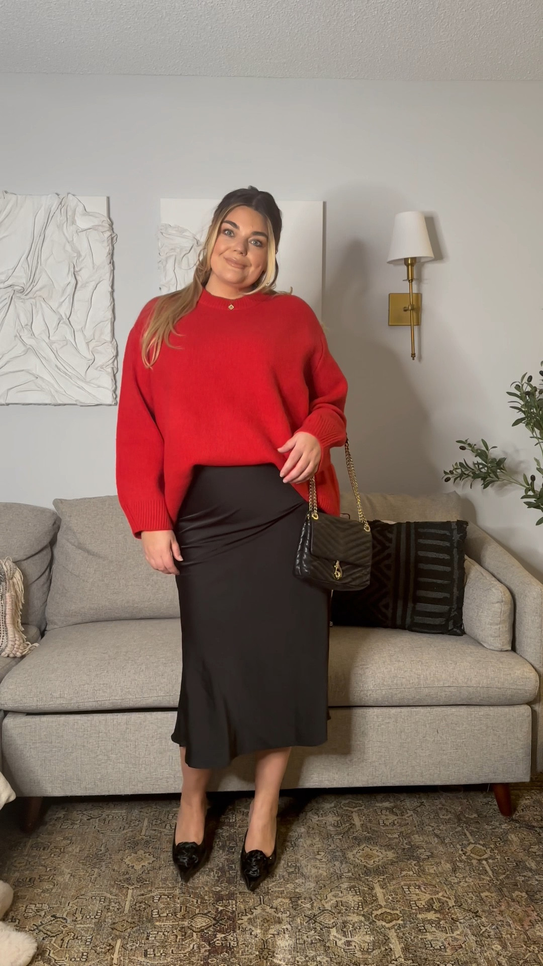 Simple way to style a red sweater and a satin skirt for Christmas parties or Holiday events ✨ Chic yet Comfortable out idea. 

#midsizeoutfits #christmaspartyoutfit #holidayoutfitinspo #sweaterskirtoutfit #midsizefashionblogger

#LTKcurves #LTKmidsize #LTKpartywear