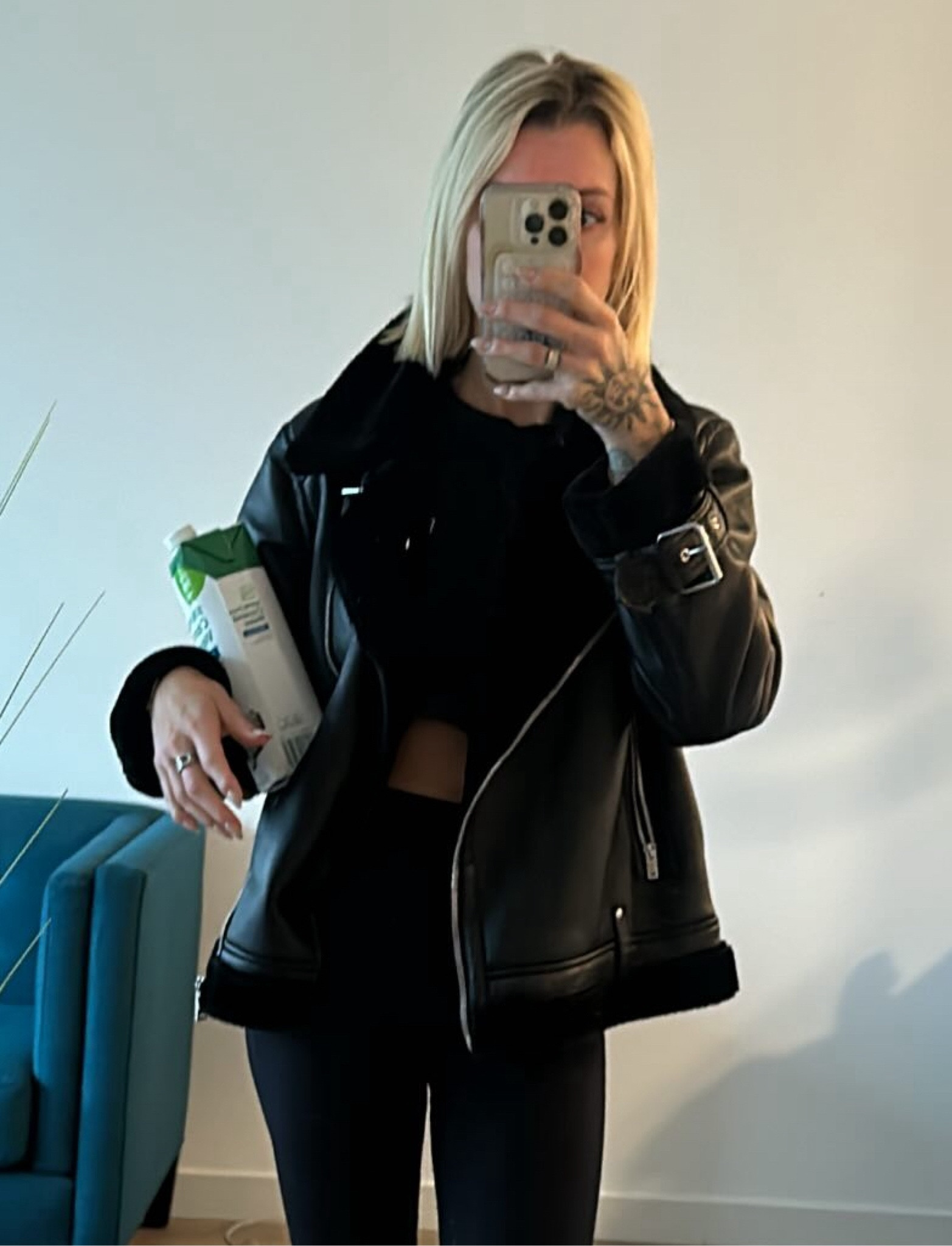 Size large jacket. I could size down for sure but I love oversized 