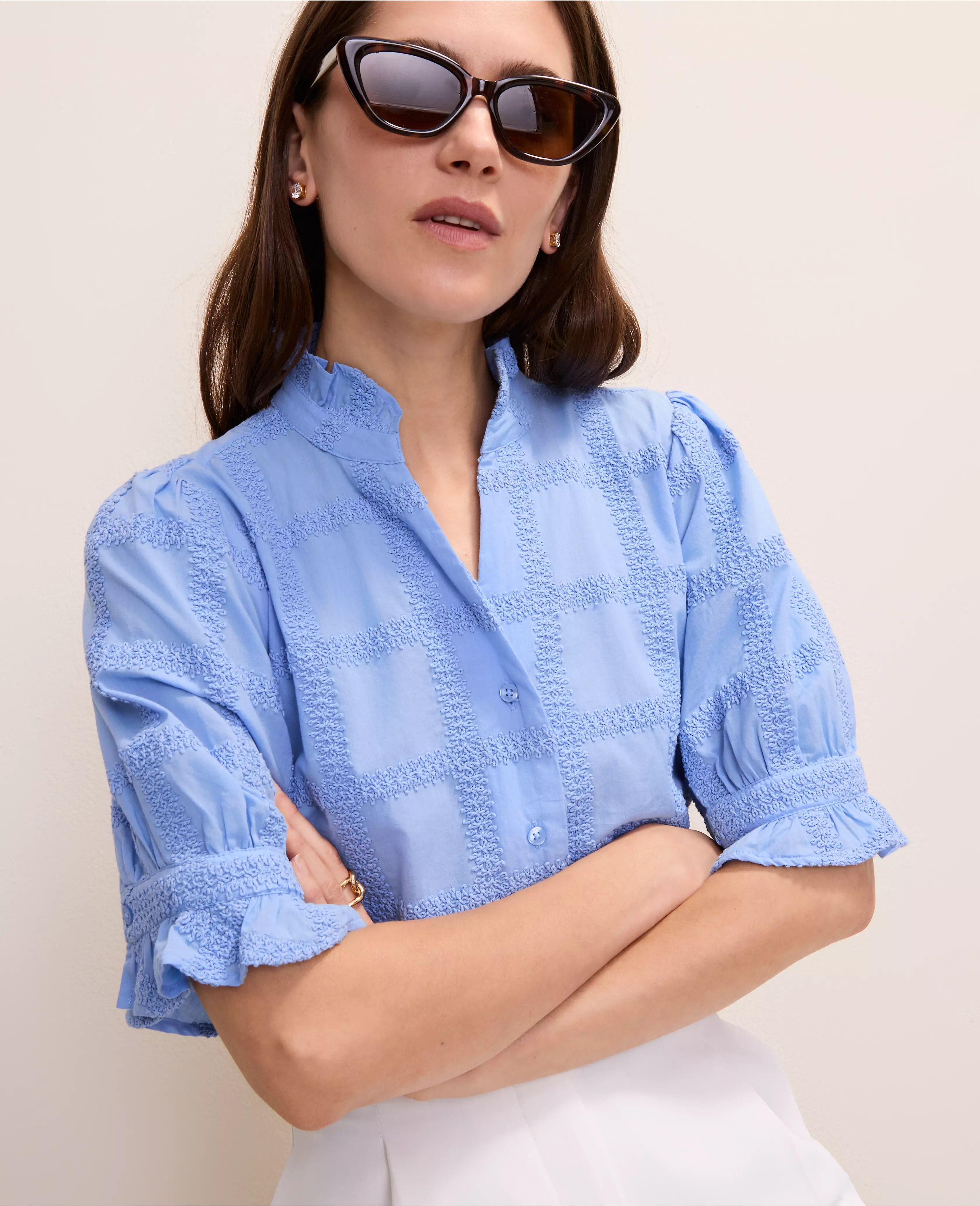 Crochet Ruffle Collar Blouse | Ann Taylor