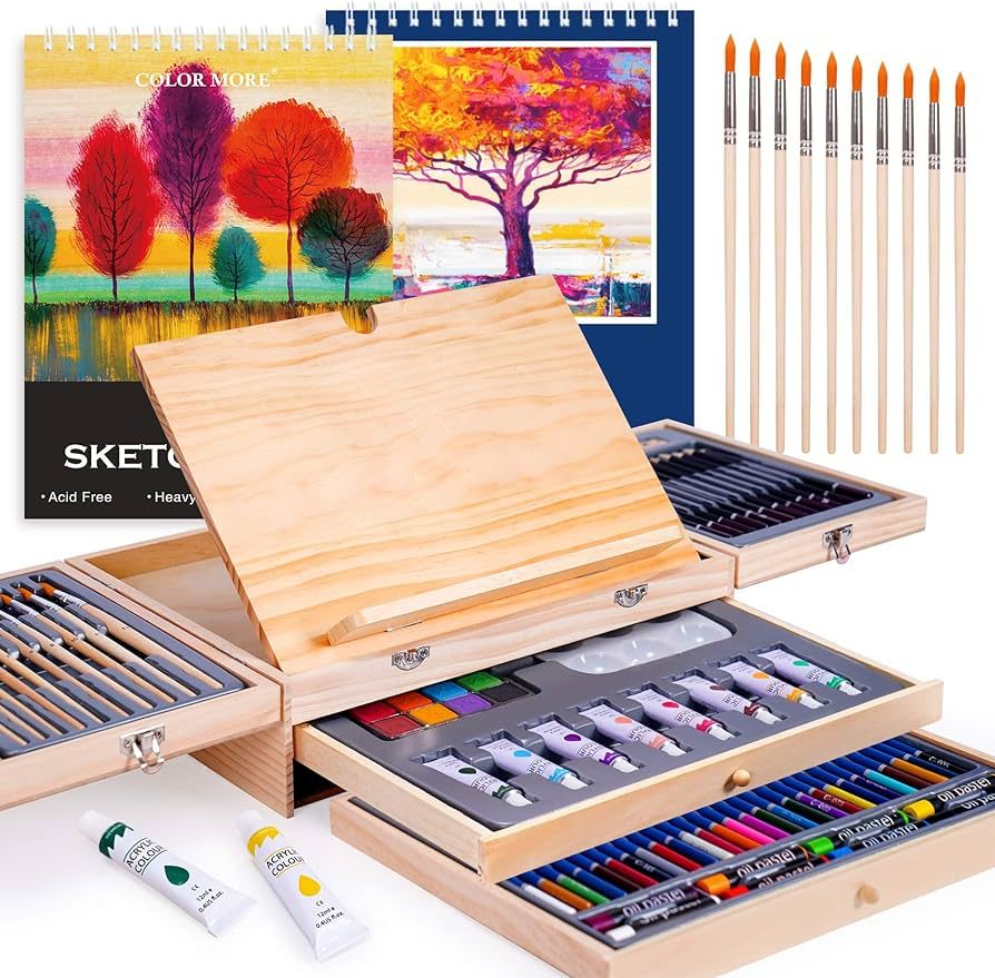 Amazon.com: 85 Piece Deluxe Wooden Art Supplies, Art Kit with Easel and Acrylic Pad, Art Set for ... | Amazon (US)
