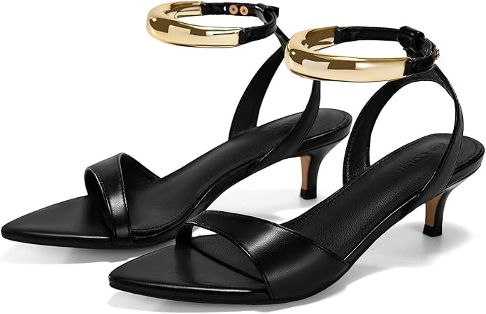 Coutgo Womens Low Kitten Heels Sandals Strappy Pointed Open Toe One Strap Metal Summer Dress Shoe... | Amazon (US)