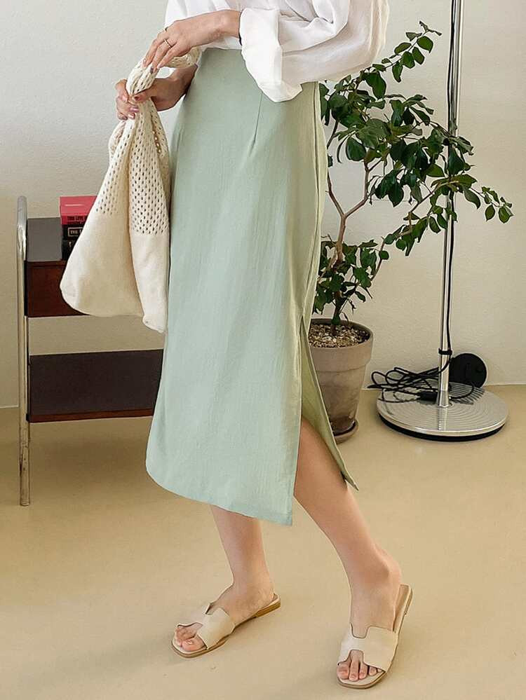 DAZY Split Hem Straight Solid Skirt | SHEIN