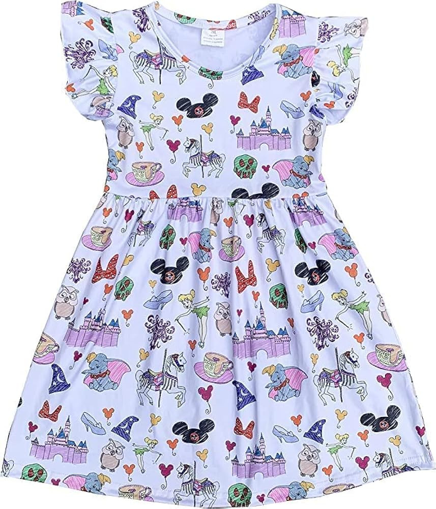 Baby Girls Flutter Sleeve Cartoon Printed Toddlers Spring Summer Mickey Bow Dress | Amazon (US)