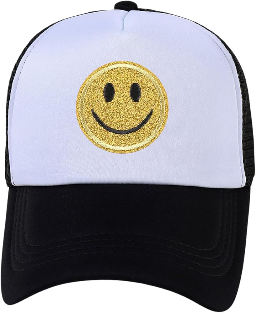 Womens Trucker Hat Mesh Neon Preppy Hats with Sequins Smile Patch Y2K Hat Retro Baseball Cap | Amazon (US)