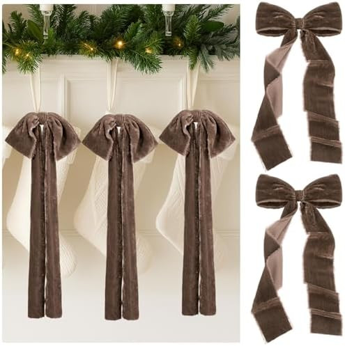 8 Pcs Large Christmas Velvet Bows, 8.7 x 17.7 in Vintage Raw Edge Ribbon Swag Bow for Christmas T... | Amazon (US)