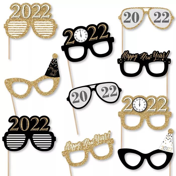 Big Dot of Happiness New Year's Eve Glasses - Gold - 2022 Paper Card Stock New Year's Party Photo... | Target