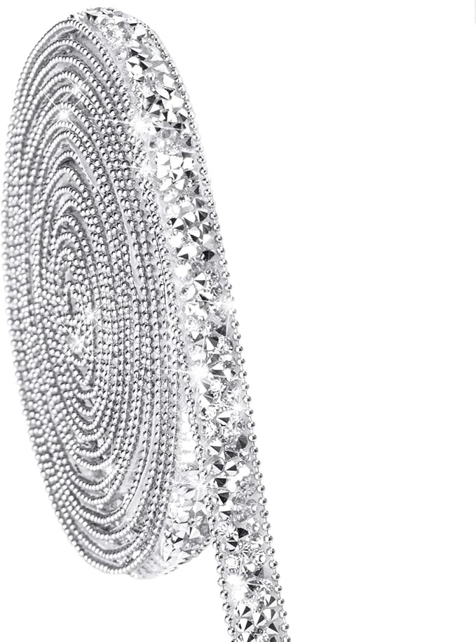 Ribbli Self Adhesive Resin Rhinestone Strips Diamond Ribbon,Rhinestone Sticker for Crafts,Silver ... | Amazon (US)