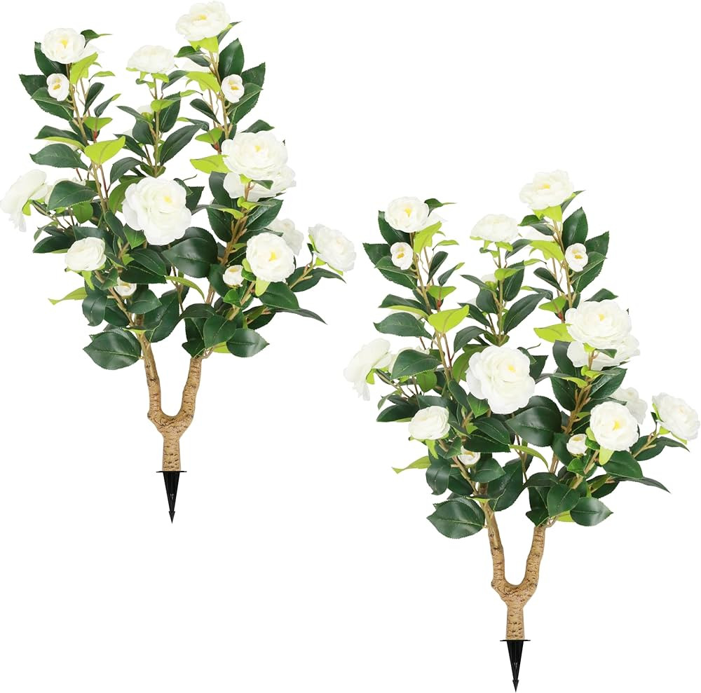 Sunnyglade 2 Packs 35.5" Artificial Camellia Tree, Faux White Camellia Flowers Plant with Spike, ... | Amazon (US)