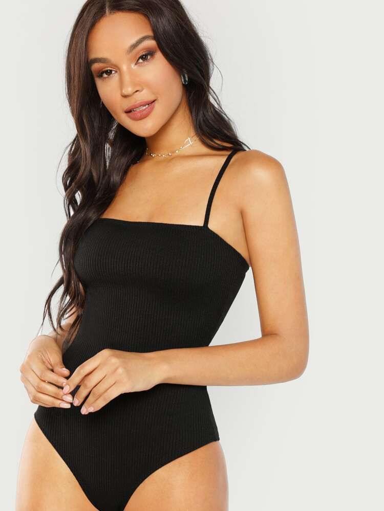 Ribbed Knit Solid Cami Bodysuits | SHEIN