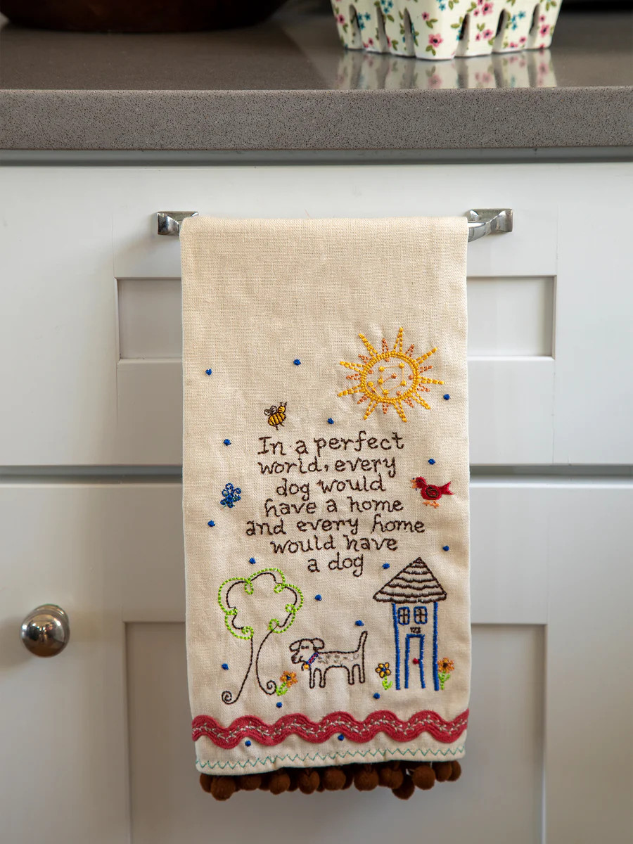 Linen Embroidered Hand Towel - Dog | Natural Life