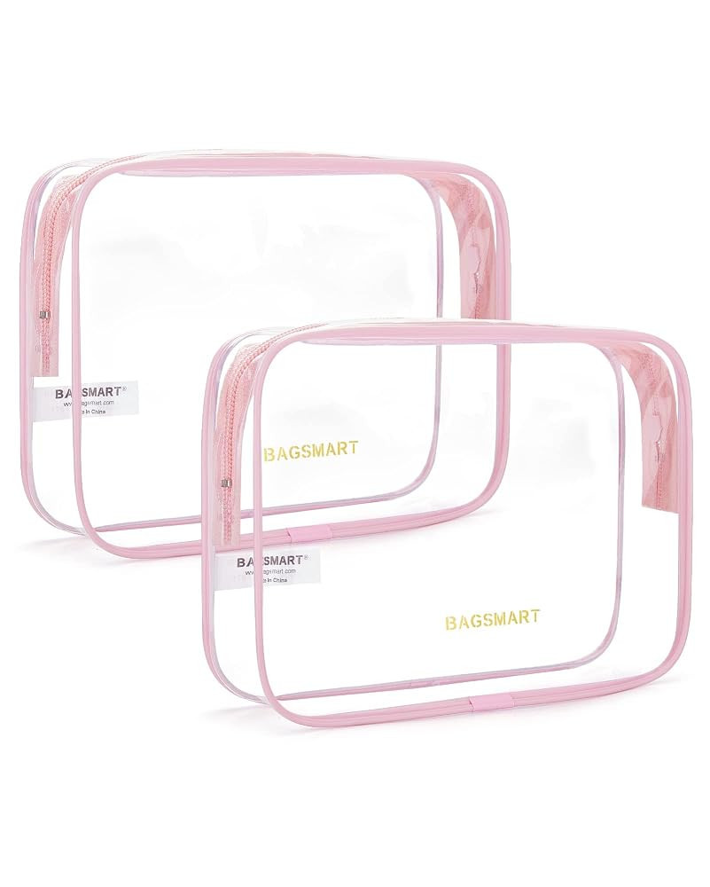 BAGSMART Clear Toiletry Bag, 2 Packs TSA Approved Water resistant Quart Size Travel Organizer, Airport Airline Travel Essential Carry On Makeup Cosmetic Bags for Women, Pink | Amazon (US)