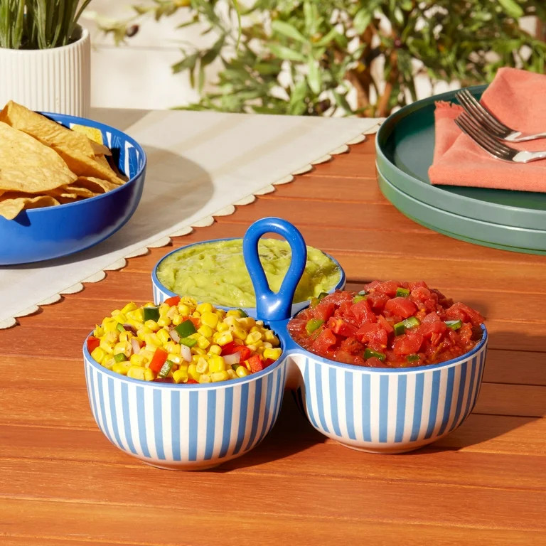 Mainstays by Becky G. & Alejandra Bamboo Melamine Triple Condiment Server, Blue Stripe | Walmart (US)
