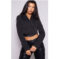 Black Cropped Double Button Blazer | PrettyLittleThing UK