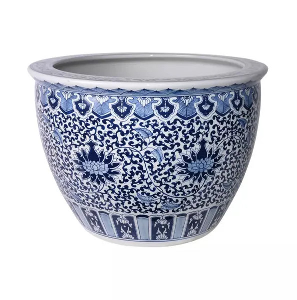 Medium Blue & White Porcelain Planter Sunflower Leave | Scout & Nimble