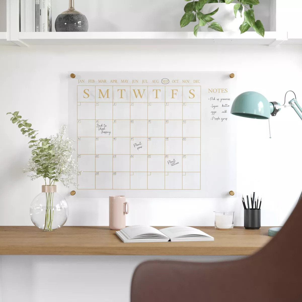 Martha Stewart Acrylic Monthly Wall Calendar Gold Print with Notes Clear: Office Organization & D... | Target