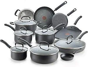 T-fal Ultimate Hard Anodized Nonstick Cookware Set 17 Piece Oven Safe 400F, Lid Safe 350F Pots an... | Amazon (US)