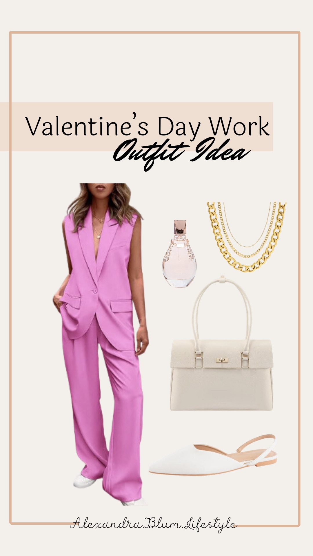 Work wear business outfit day outfit idea from Amazon! Valentine’s Day outfit! Date night idea! Matching vest and dress pants set, white pointed flats, white handbag, perfume, and gold chain link necklace! Office outfit! Amazon fashion! Amazon trends! 

#LTKItBag #LTKWorkwear #LTKFindsUnder100