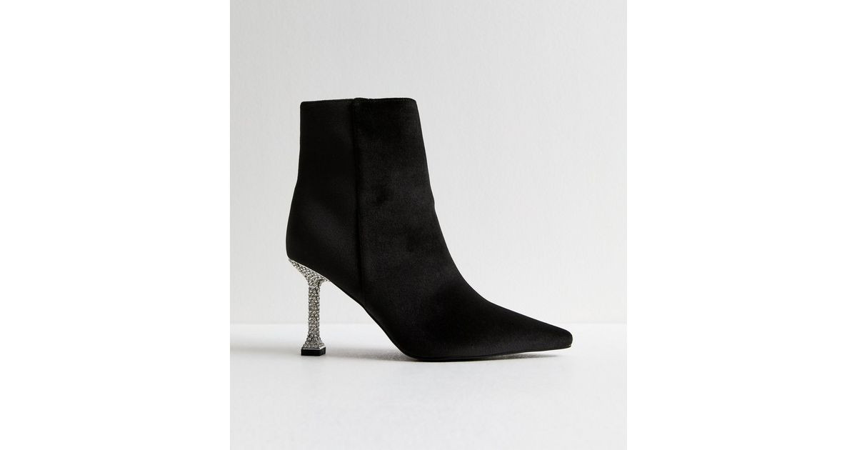Black Velvet Diamanté Stiletto Ankle Boots | New Look | New Look (UK)