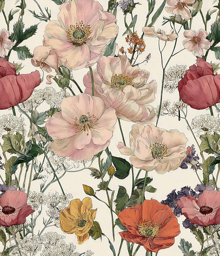 Orainege Floral Wallpaper Peel and Stick Vintage Floral Contact Paper Removable 16.9in x118.1in L... | Amazon (US)