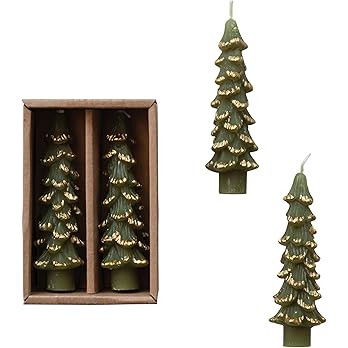 Creative Co-Op Unscented Textured Tree Shaped Taper Candles with Gold Tips in Box, Evergreen Colo... | Amazon (US)