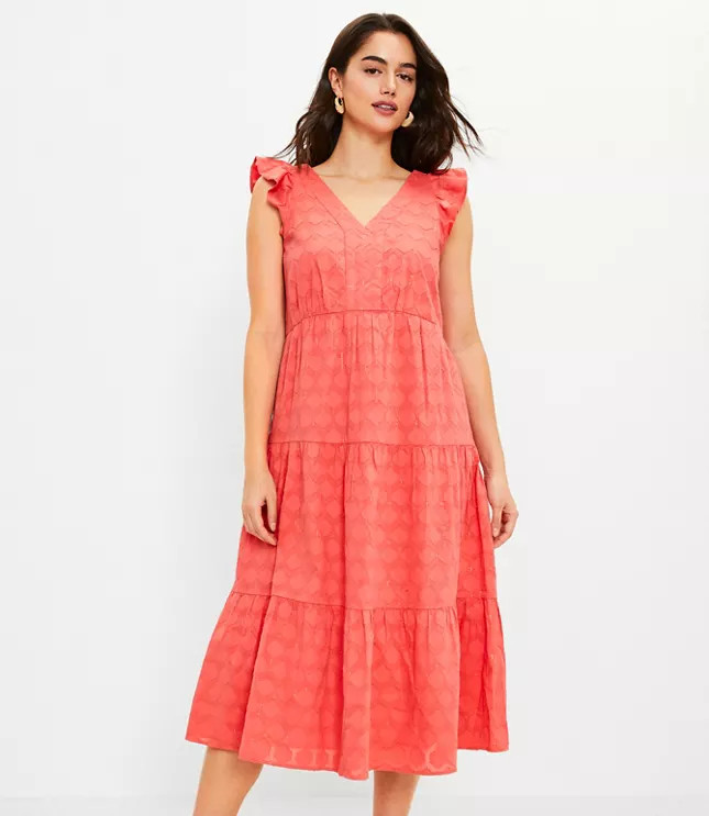 Shimmer Clip Flutter Midi Dress | LOFT