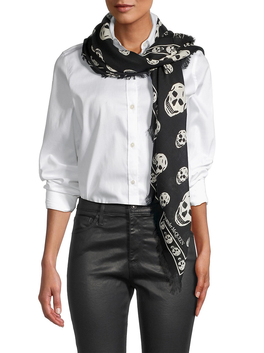 Women's Skull-Print Wool Scarf - Black Ivory | Saks Fifth Avenue