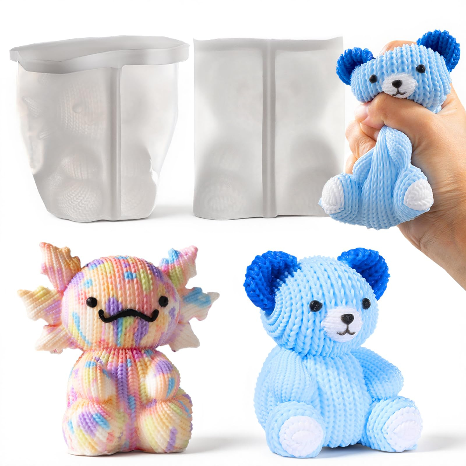 LET'S RESIN Bear and Axolotl Molds for Taba Squishy, Cute Crochet-Texture Animal Silicone Molds, ... | Amazon (US)
