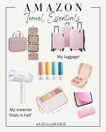 Amazon travel essentials! My luggage I’ve had for years. My steamer folds in half and is perfect for travel. Portable charger. 

#LTKwedding #LTKunder50 #LTKtravel