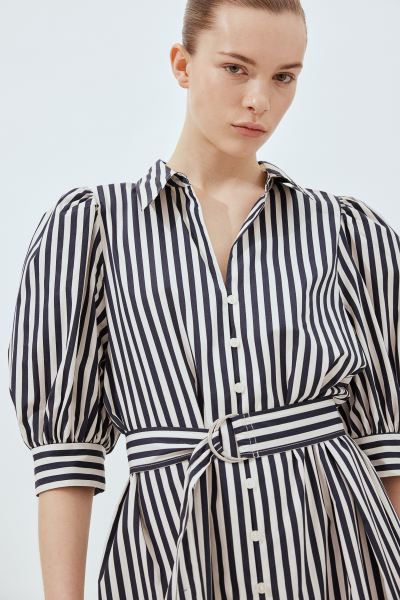 Shirt Dress with Belt - Navy blue/striped - Ladies | H&M US | H&M (US + CA)