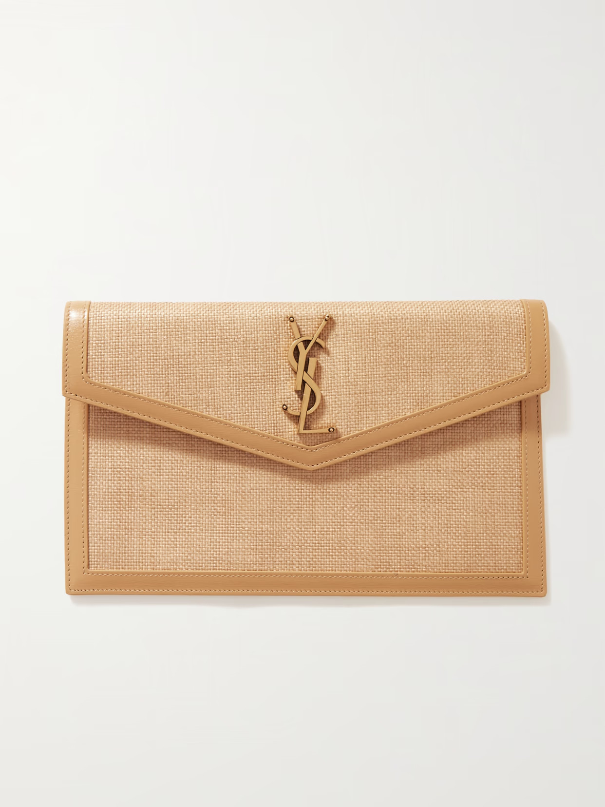 SAINT LAURENT - Uptown Leather-trimmed Raffia Pouch - Neutrals | NET-A-PORTER (US)