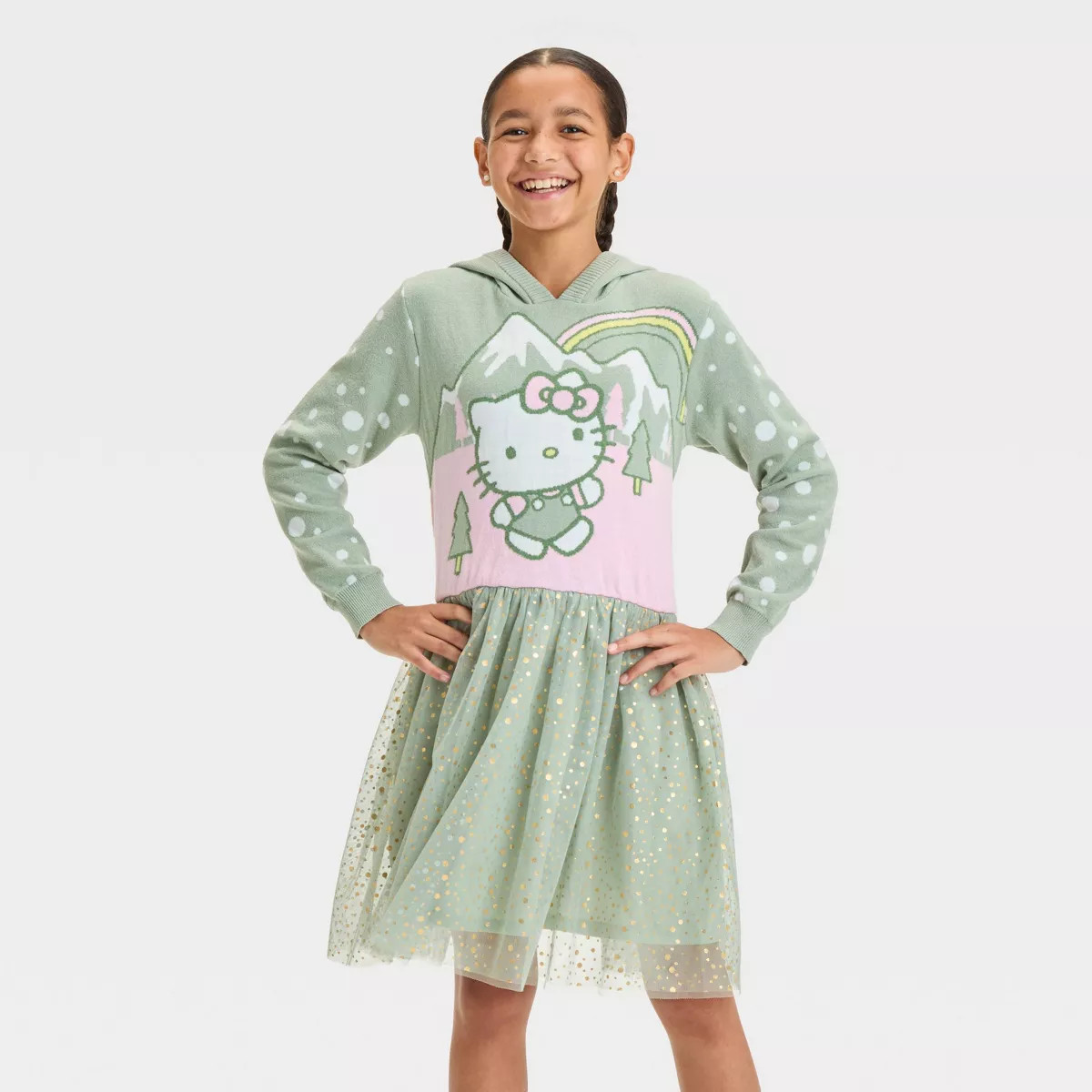 Girls' Hello Kitty Sweater Dress - Green XL | Target