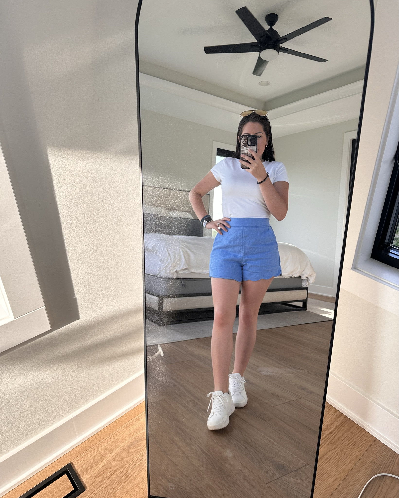 Cute summer work outfit. Wearing size 2 in shorts from Abercrombie and a size medium in top from Hollister. Shoes are from on cloud and are super comfy! Added gold jewelry for a final touch! 

#LTKStyleTip #LTKSeasonal #LTKWorkwear