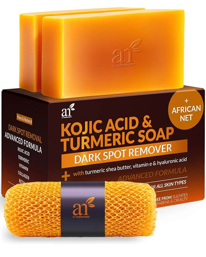 Artnaturals Kojic Acid Soap + African Net Sponge (2 pack X 142g Turmeric bars) Dark spot remover ... | Amazon (US)