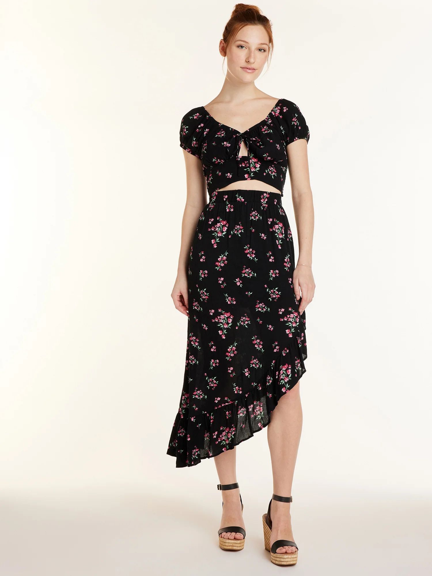 No Boundaries Juniors’ Floral Top and Skirt Set, 2-Piece, Sizes XS-XXXL | Walmart (US)