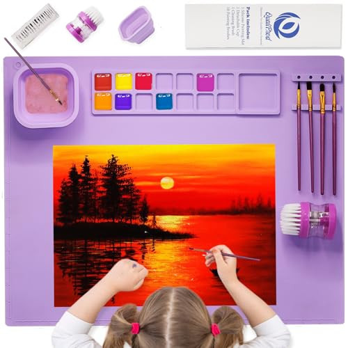 Silicone Painting Mat - Art Mat with Cup, Craft Paint Brush Cleaner Tool &10 Paint Brushes – Thick Large 20 X 16" Paint Mat for Kids & Adults – Washable Erasable Silicone Craft Mat for Artistic Work | Amazon (US)