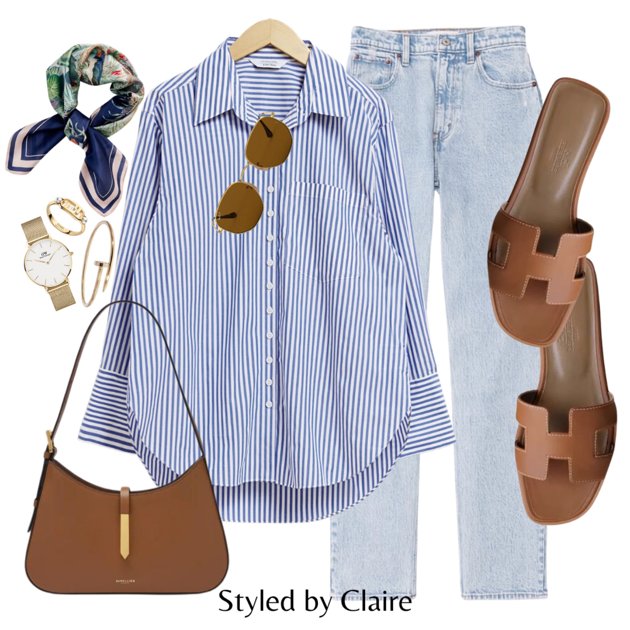 Last days of summer inspo🦋🤎
Tags: oversized striped shirt, ultra high waist light wash jeans, Hermes sandals, silk scarf, brown classy shoulder bag, gold accessories. Fashion summer autumn inspo outift ideas for beer garden, city break, brunch, casual style 

#LTKshoecrush #LTKstyletip #LTKSeasonal
