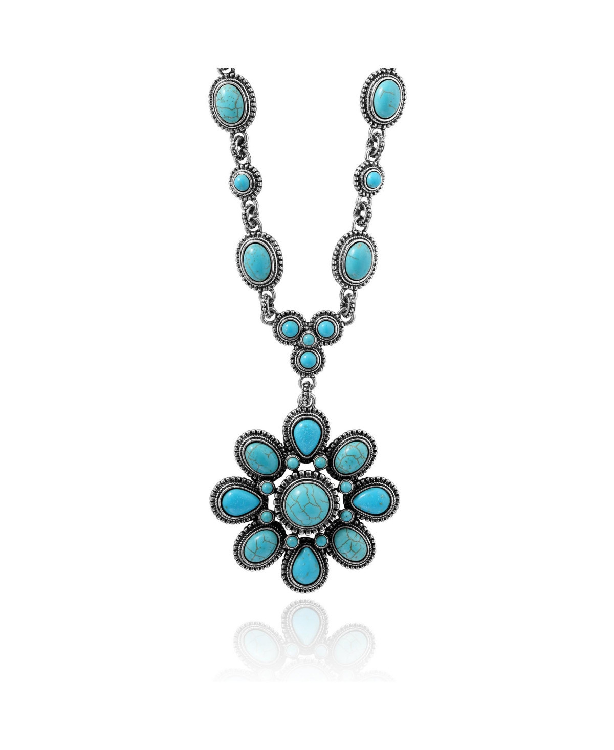 Jessica Simpson Women's Large Turquoise Stone Flower Necklace in Silver or Gold Tone - Silver | Macy's