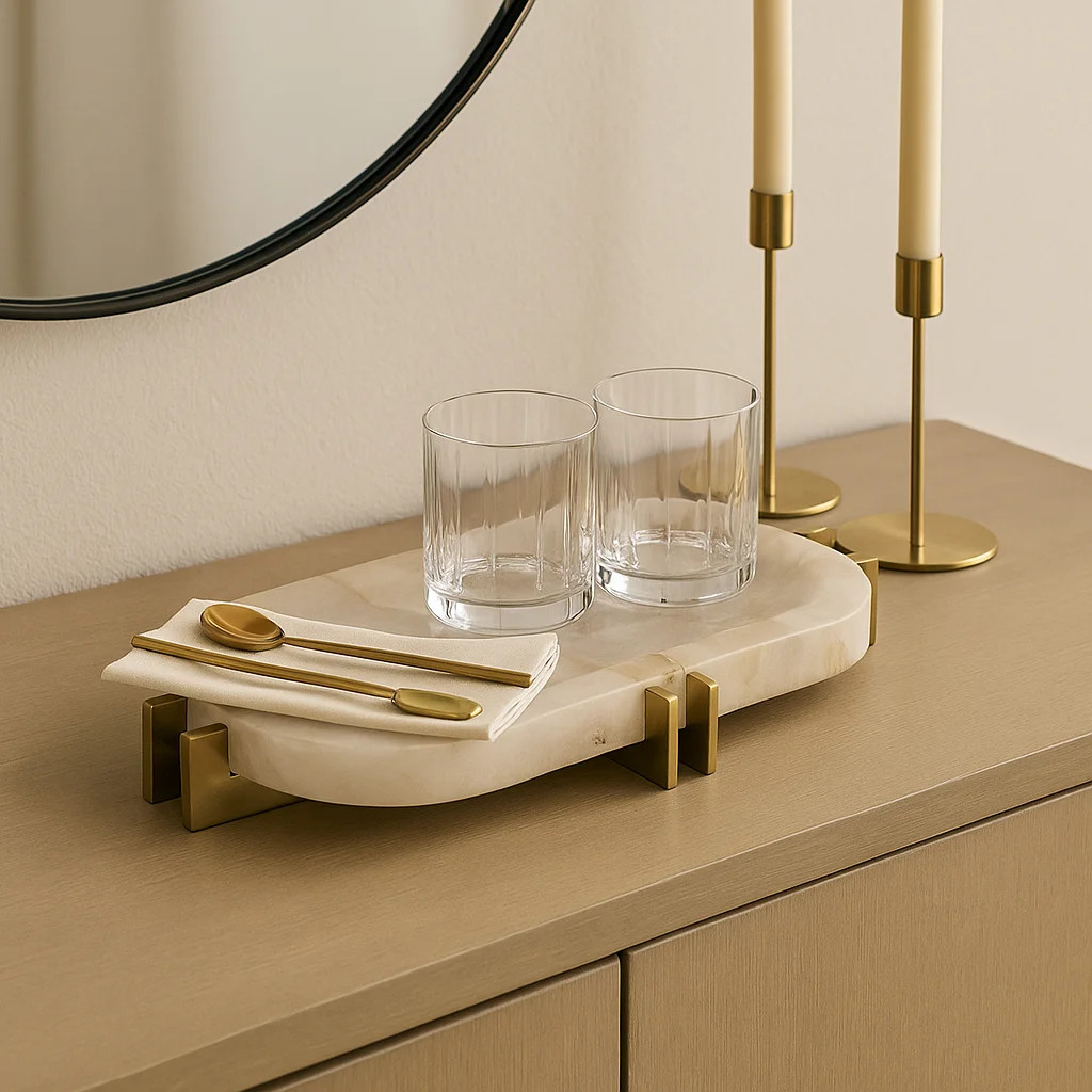 Stylish Quartz Accent Tray with Metal Base for Home Decor - Decorative Tray for Coffee Table, Ott... | Wayfair North America