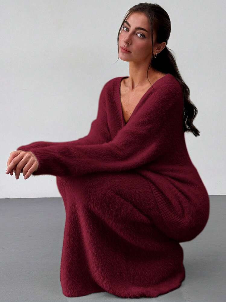 Aloruh 1 Set Women Drop Shoulder Long Sleeve Cardigan + Long A-Line Skirt Sweater | SHEIN
