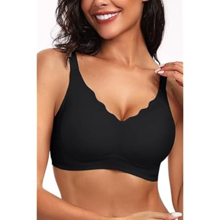 OEAK Womens Comfortable Wireless Bras Push Up Seamless Bralettes Soft V Neck Brassiere Scalloped ... | Amazon (US)