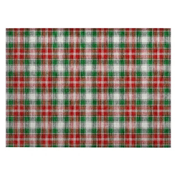 Machine Washable Indoor/Outdoor Christmas Plaid Xhevrie Emerald Rug | Wayfair North America