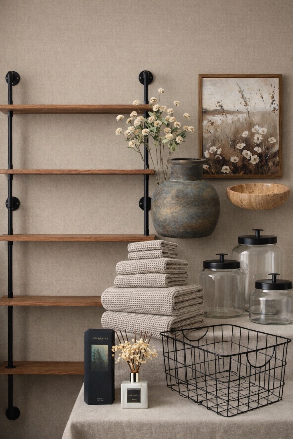 Neutral Amazon Home Finds for Shelves & Bathroom Styling

Follow @farmtotablecreations on Instagram for more cozy home inspiration 🤍

If you love that warm, high-end look without the designer price tag, these Amazon finds are so good. The wood and black metal shelving creates the perfect foundation, while the textured towels, glass jars, rustic vase, artwork, and wire basket add that layered, curated feel. Everything works together to create a calm, elevated space that looks straight out of a magazine.

#shelves #bathroomdecor #homedecor #storageideas #towels #glassjars #organization #amazonhome #neutraldecor #homefinds

#LTKHome #LTKSaleAlert