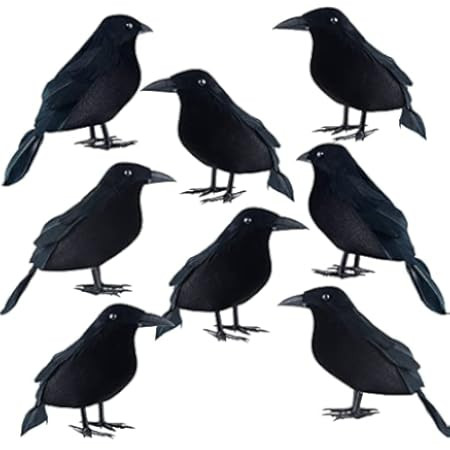 Bonarty 6X Real Touch Black Feathered Crows Flying Birds Halloween Decorations Raven Prop Outdoor Cr | Amazon (US)