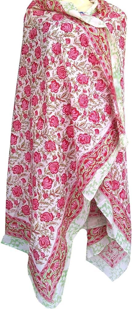 Rastogi Handicrafts 100% Cotton Hand Block Print Sarong Womens Swimsuit Wrap Cover Up Long (73" x 44 | Amazon (US)