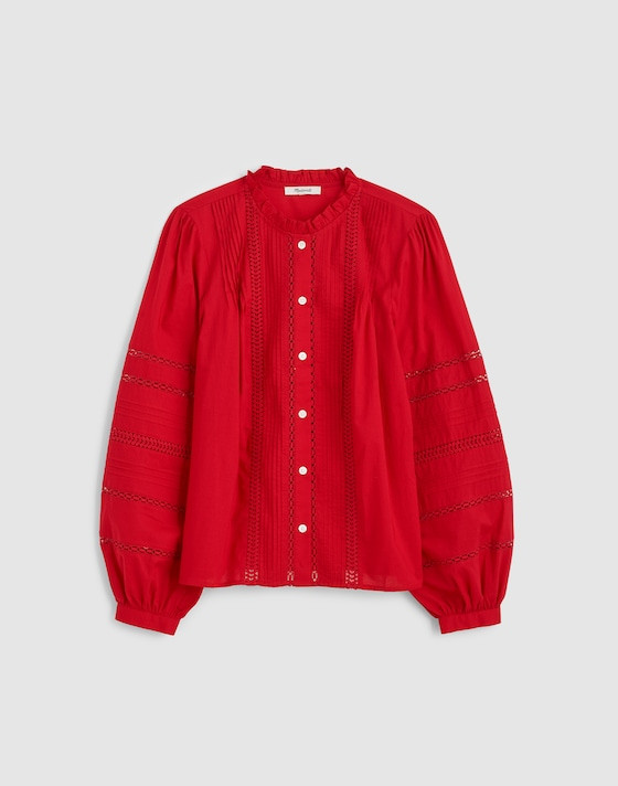 Lace-Insert High-Neck Pintuck Top | Madewell