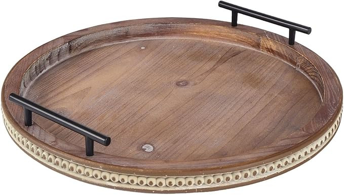 Coffee Table Tray Wooden Tray with Handles Round Decorative Trays for Home Decor Beaded Tray for ... | Amazon (US)